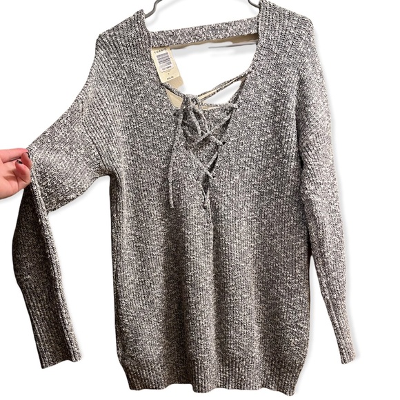 TORRID Heather Grey Marled Knit Lace Up Back Sweater Long Sleeve - Picture 5 of 7